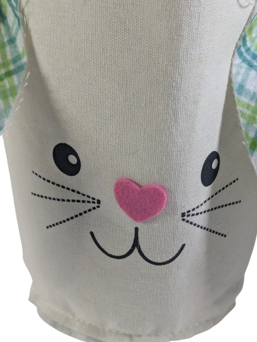 Bunny FaceTreat Basket Cream Green Plaid Ears Cloth Canvas Like